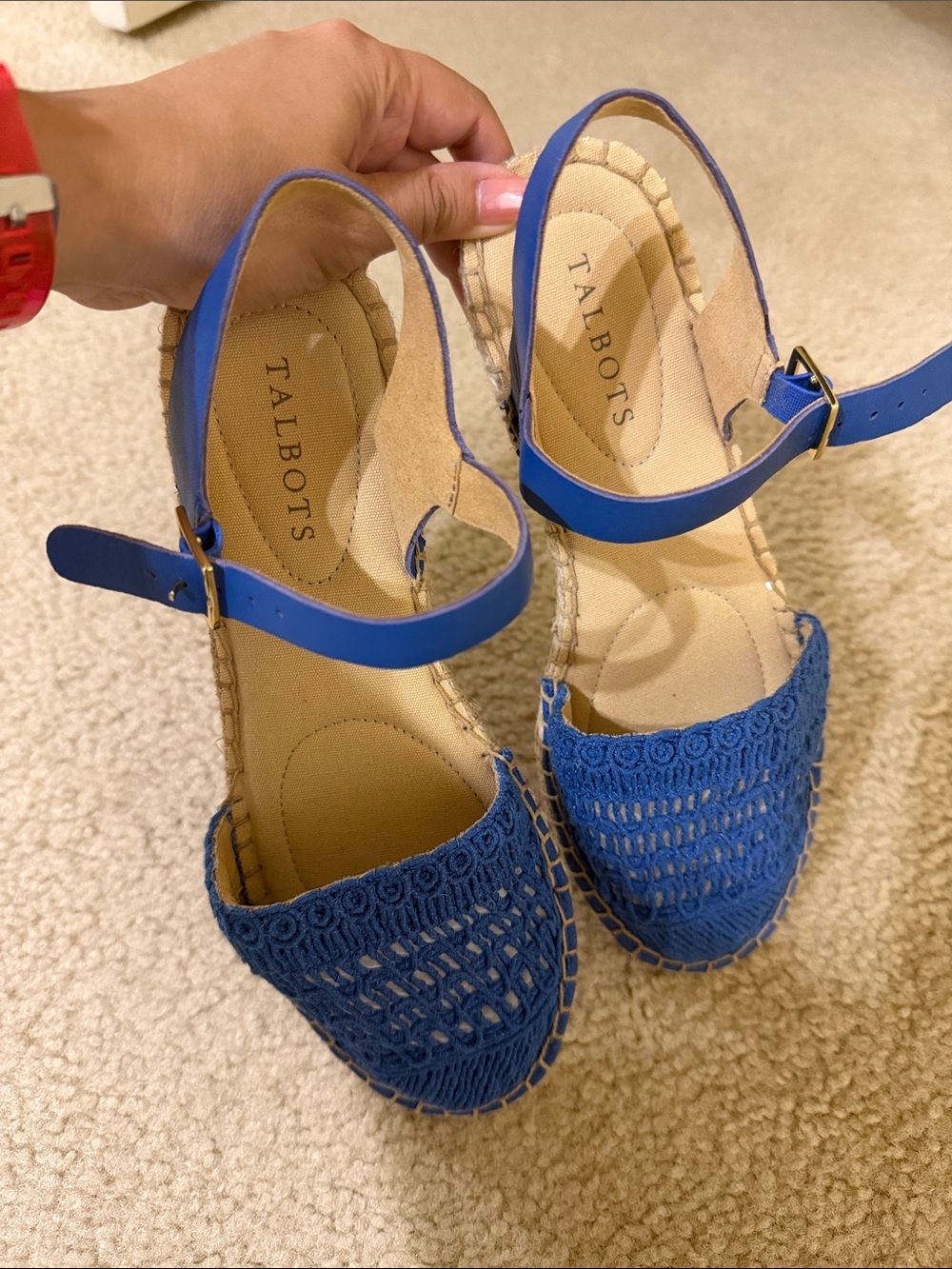 Talbots Royal Blue Crochet Espadrille Wedge Sandals